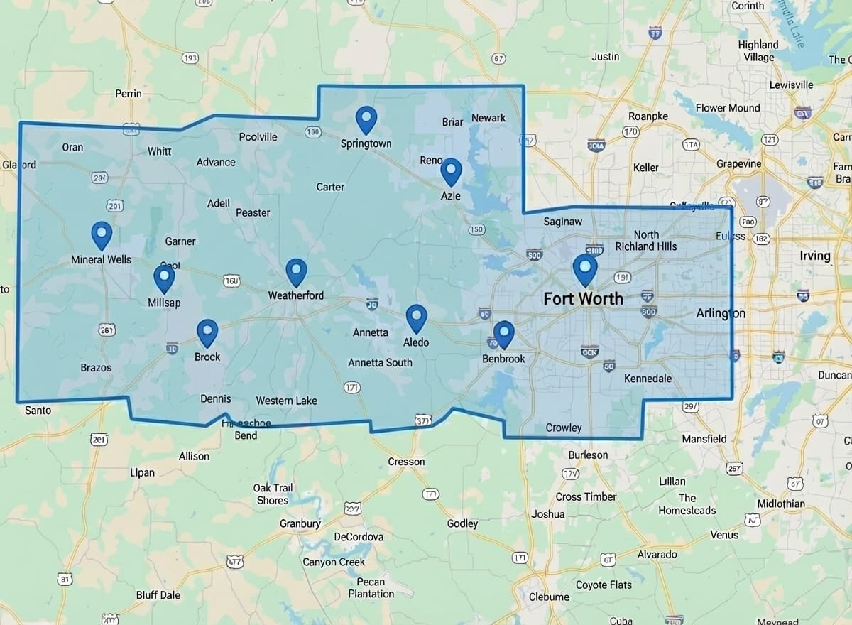 Map of service areas across Fort Worth